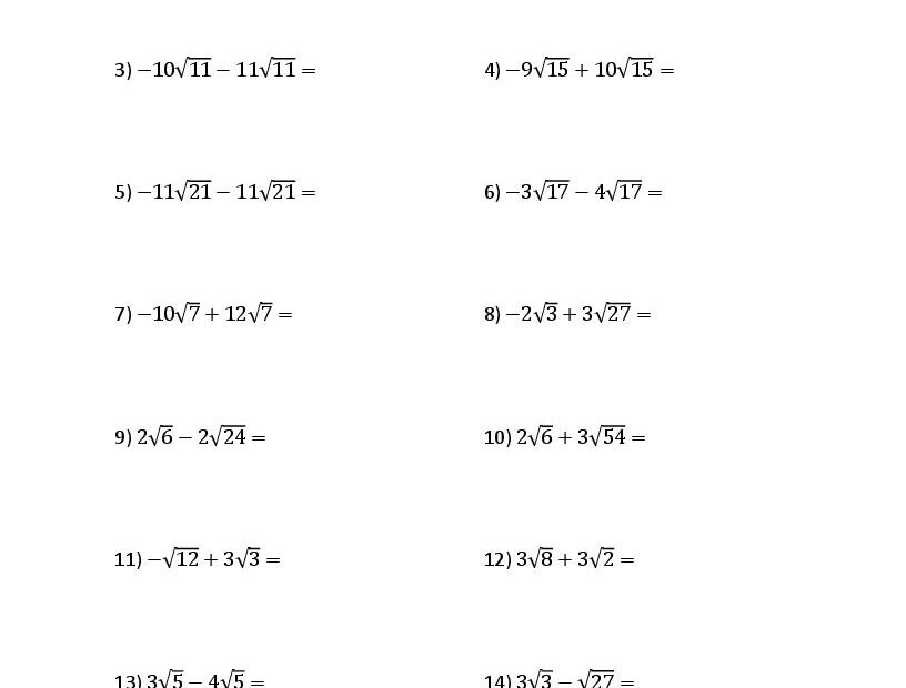Adding And Subtracting Radical Expressions Worksheets
