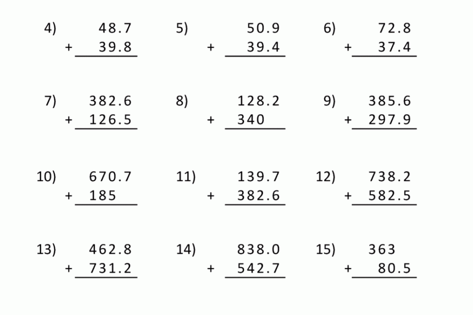 Adding Decimals Worksheet 5th Grade