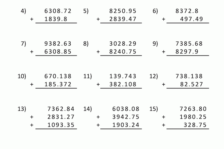 Adding Decimals Worksheet 5th Grade