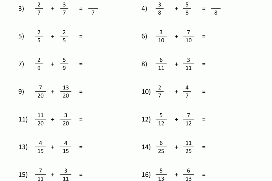 Adding Fractions Worksheets