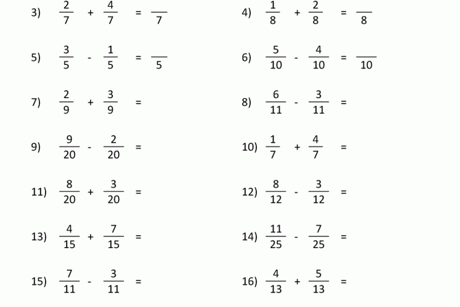 Adding Subtracting Fractions Worksheets