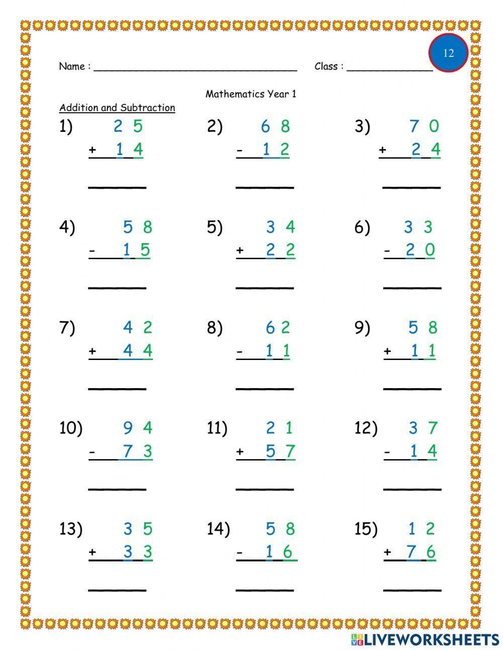 Addition And Subtraction Interactive Worksheet For Year 1 Live Worksheets Library