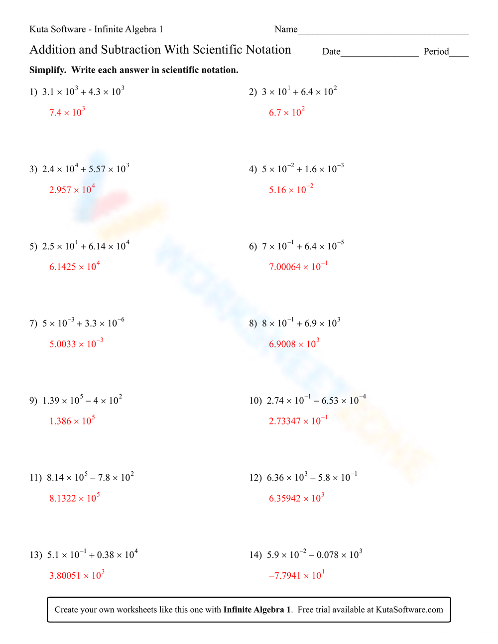 Addition And Subtraction With Scientific Notation Worksheet Worksheets Library