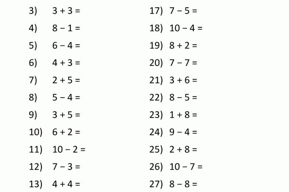 Addition And Subtraction Worksheets For Kindergarten