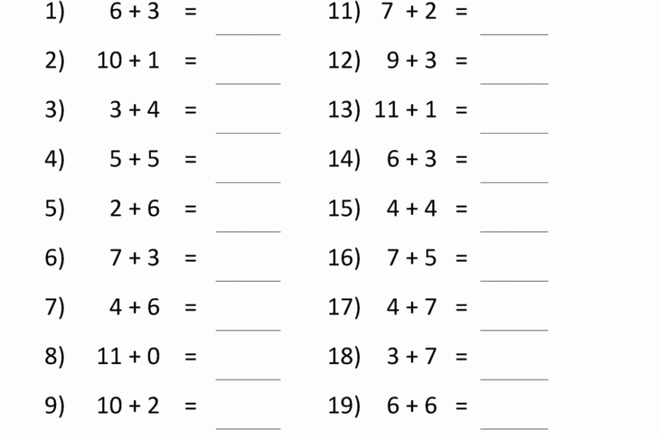 Addition Facts To 20 Worksheets