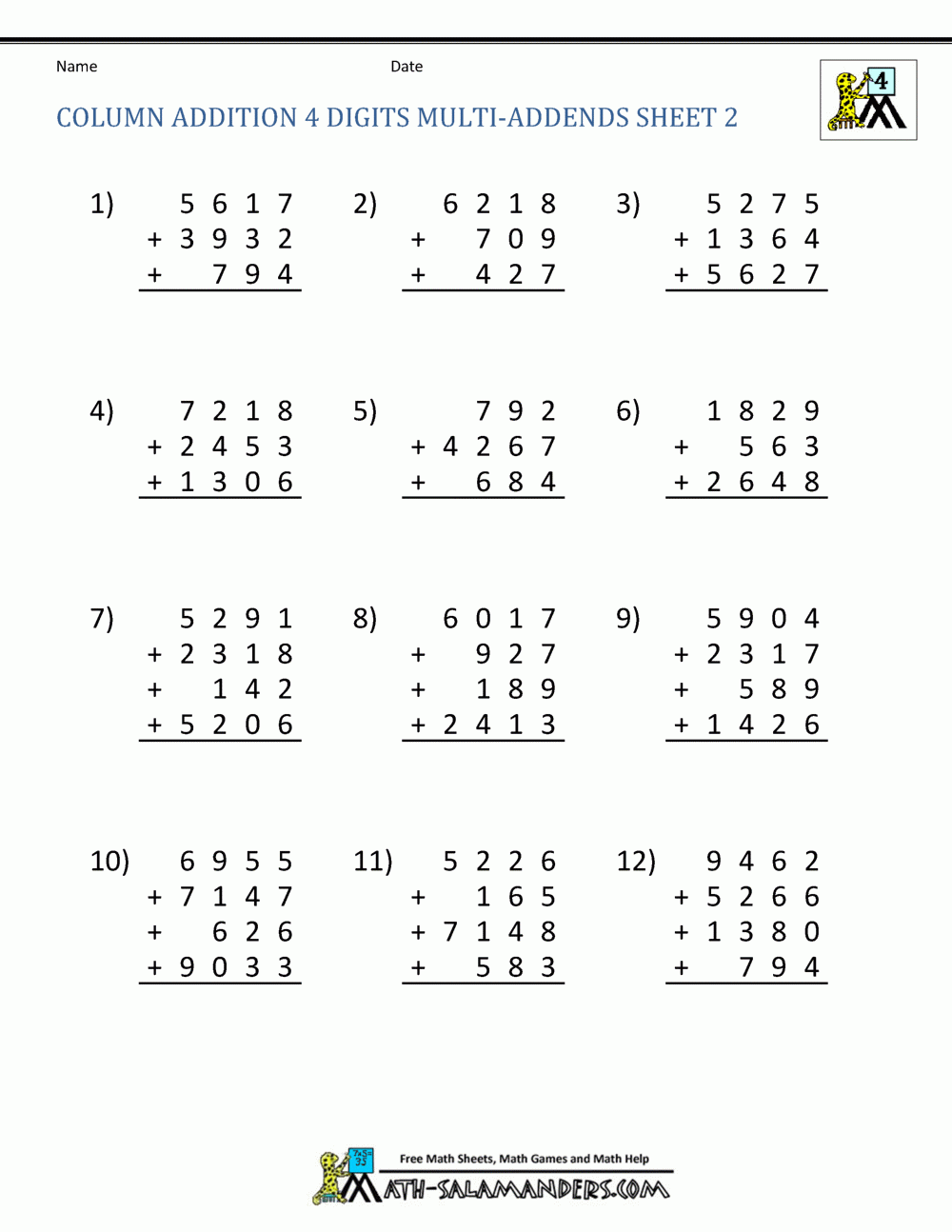 addition with renaming worksheets