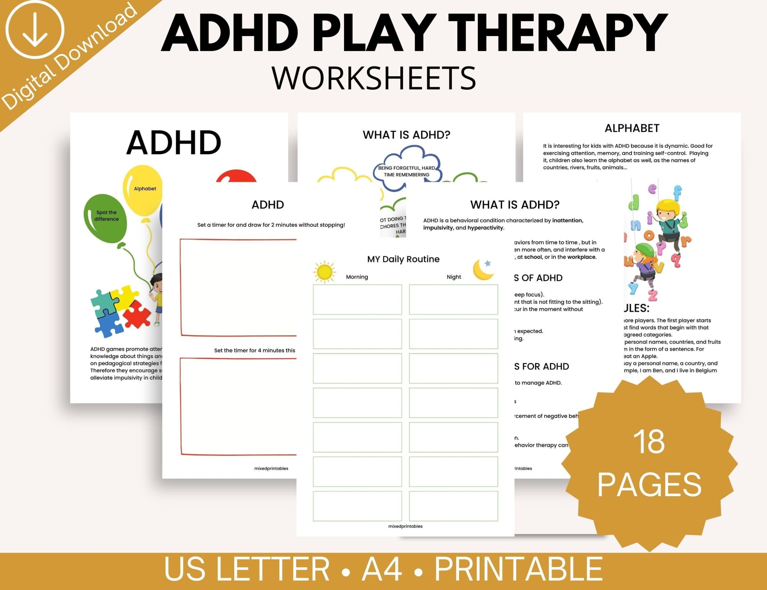 ADHD Play Therapy Workbook For Kids Printable Routine Charts Focus Activities U0026 Coping Skills 18 page Digital Download Etsy UK