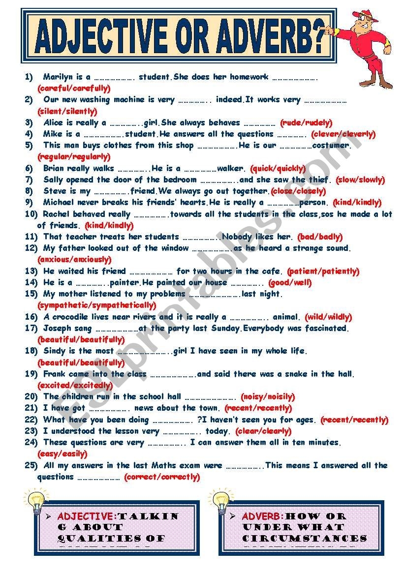 adjective or adverb worksheet