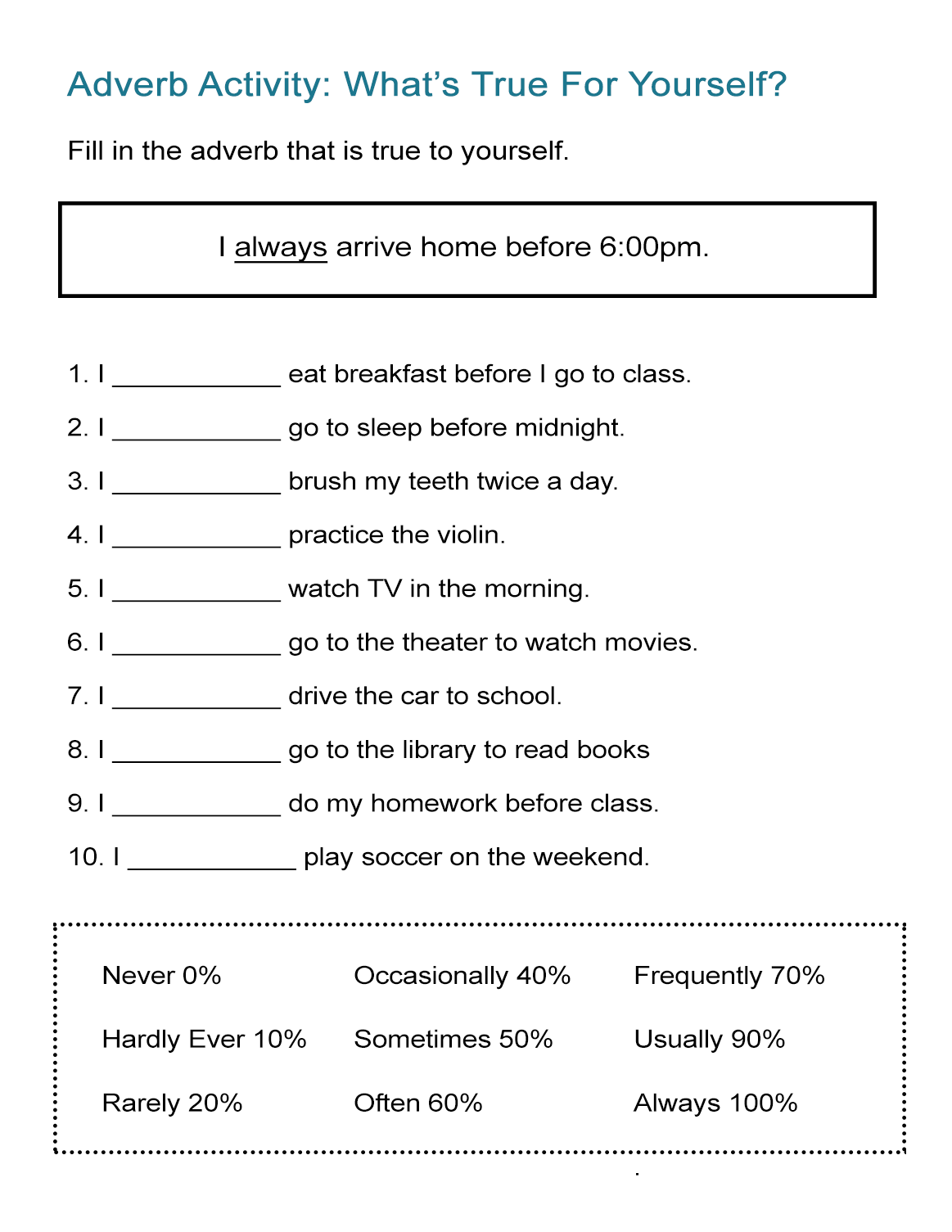 adverb practice worksheets