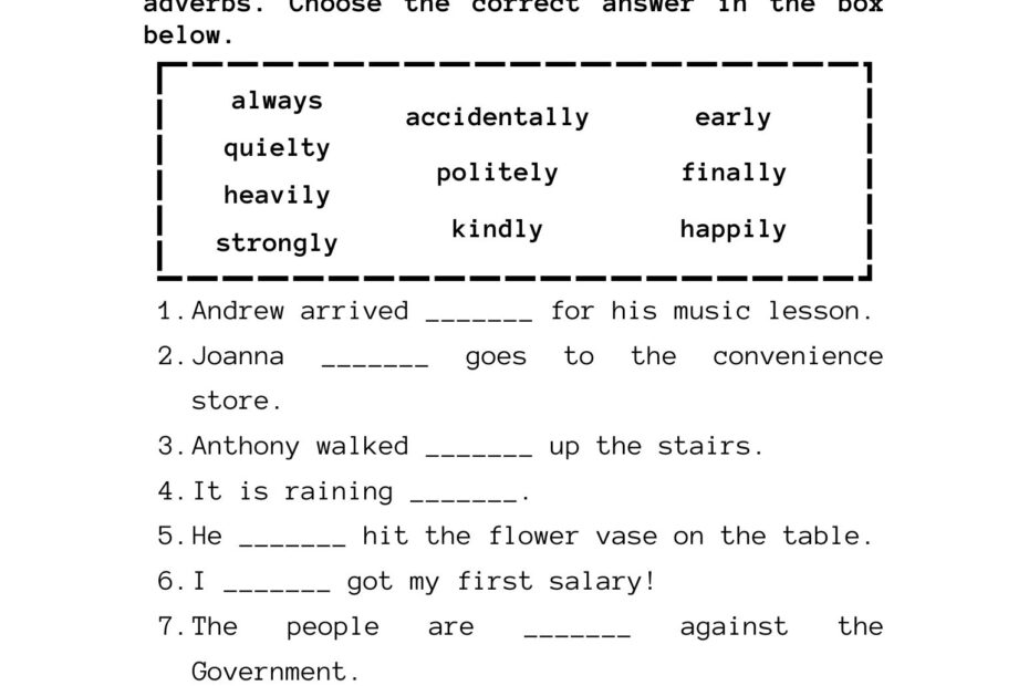 Adverb Worksheet Academy Worksheets