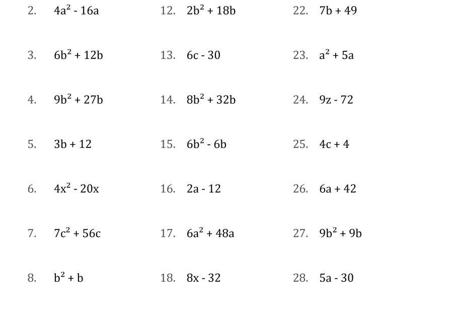 Algebra Worksheets Algebraic Expressions Factoring Polynomials
