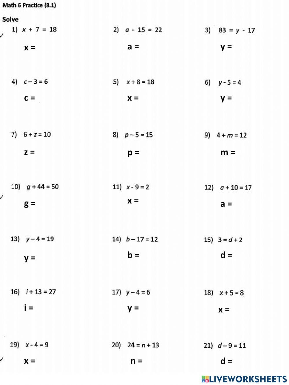 Algebra Worksheets Did You Know That The Letter X In Algebraic 