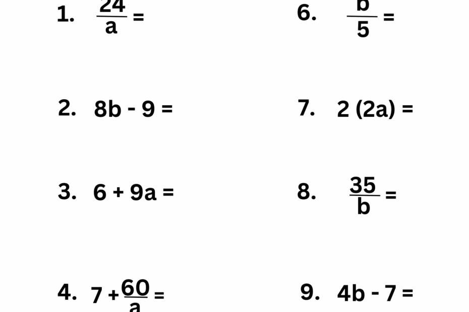 Algebraic Expressions With One Variable 4 Operations Worksheet