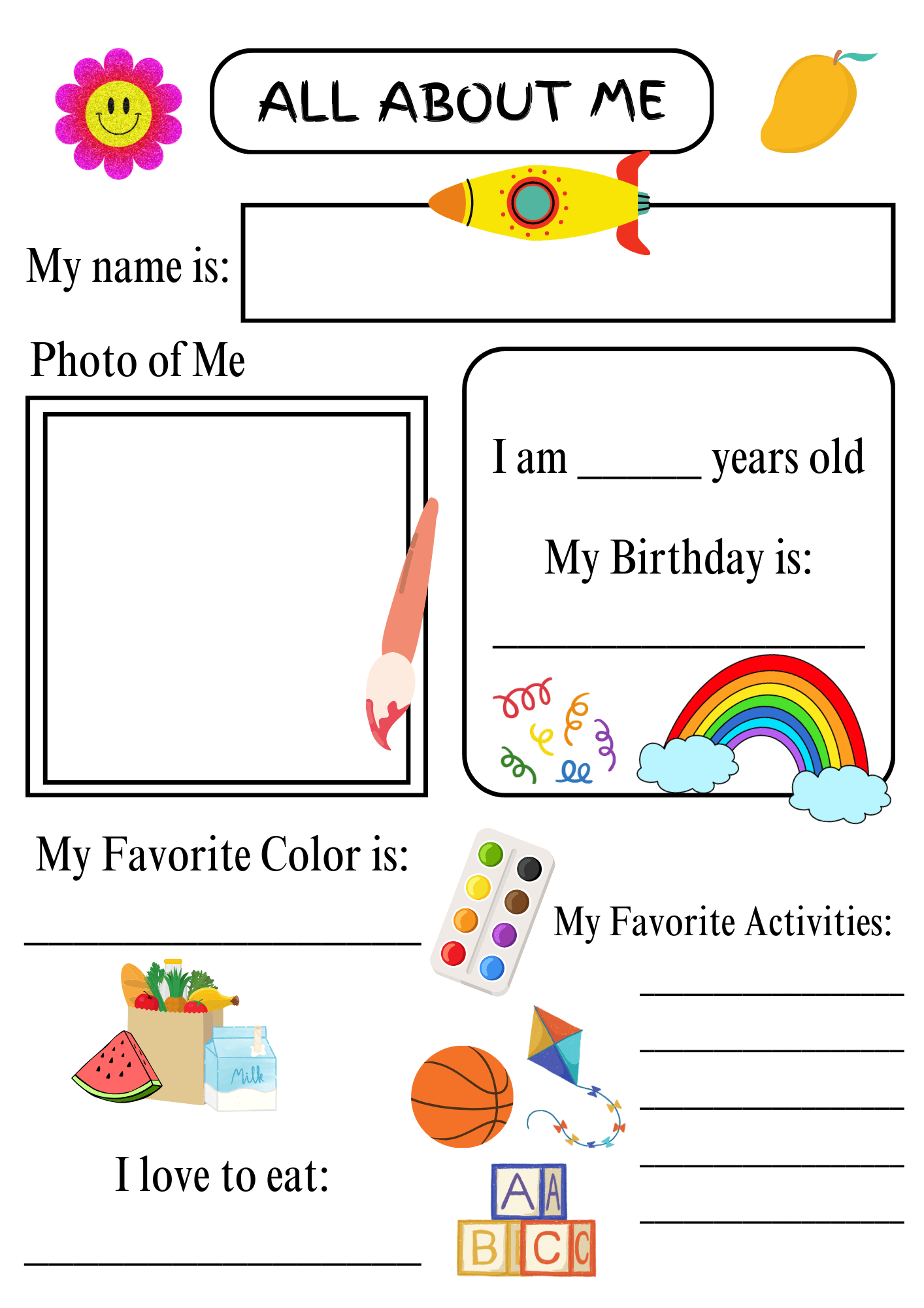 all about me worksheet for preschool
