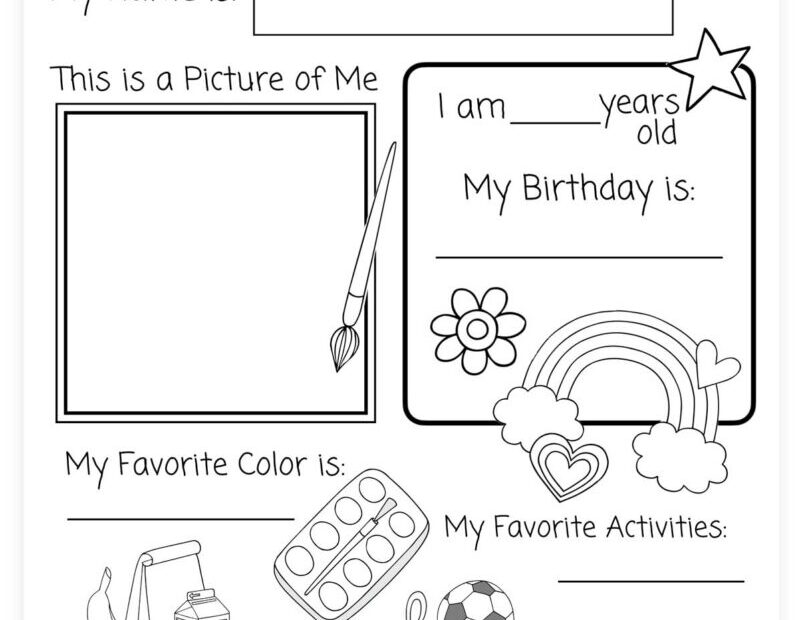 All About Me Printable Preschool Worksheet Free PDF MindyMakes