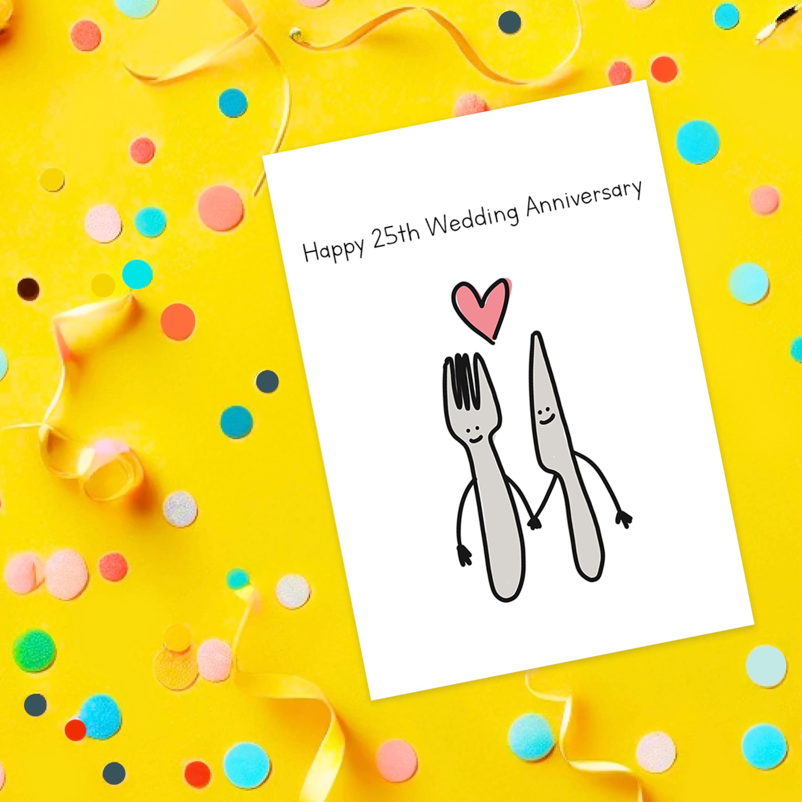 Amazon LEMON LOCO Happy 25th Wedding Anniversary Greeting Card Silver Wedding Anniversary Card Silver Knife And Fork With Heart Happy Anniversary Card To Husband Or Wife Office Products