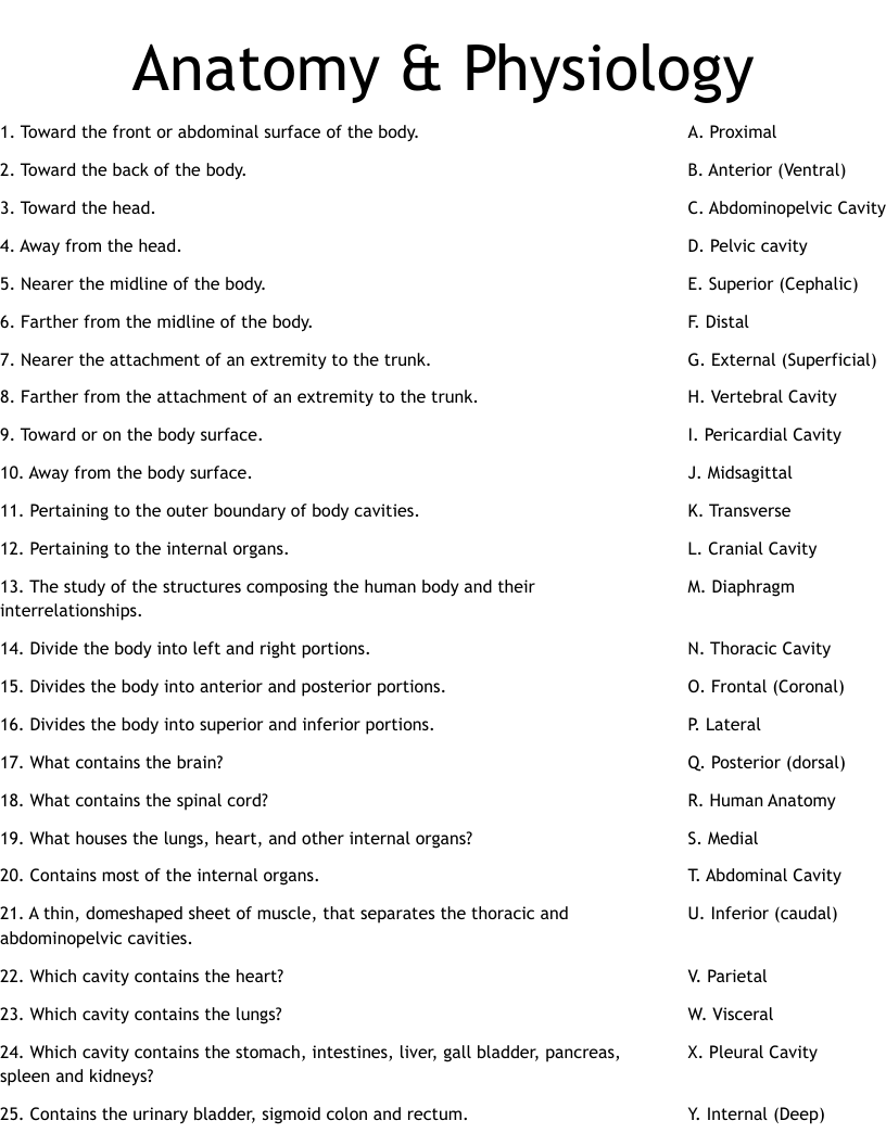 Anatomy U0026 Physiology Worksheet WordMint