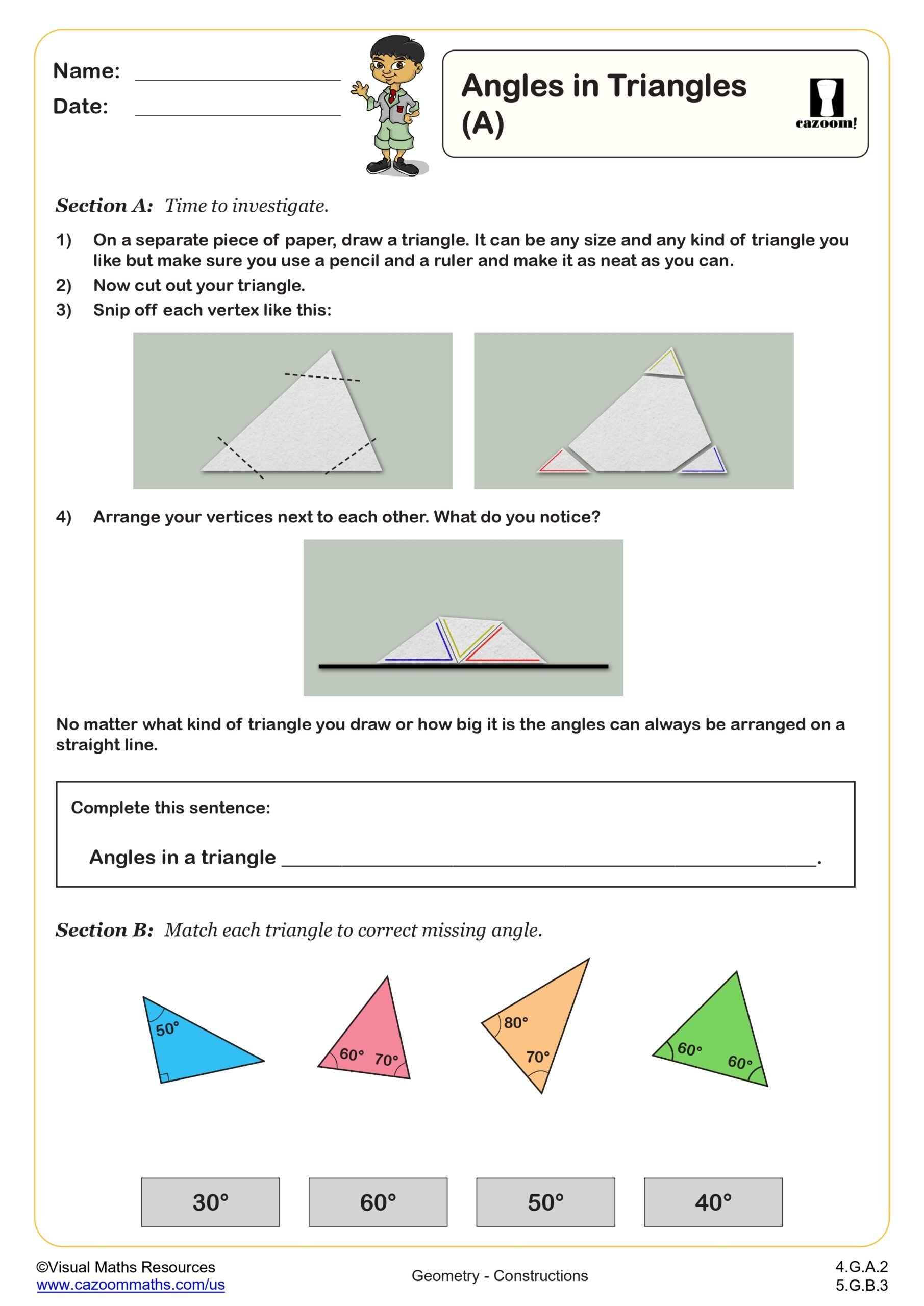 Angles In Triangles A PDF Printable Geometry Worksheets