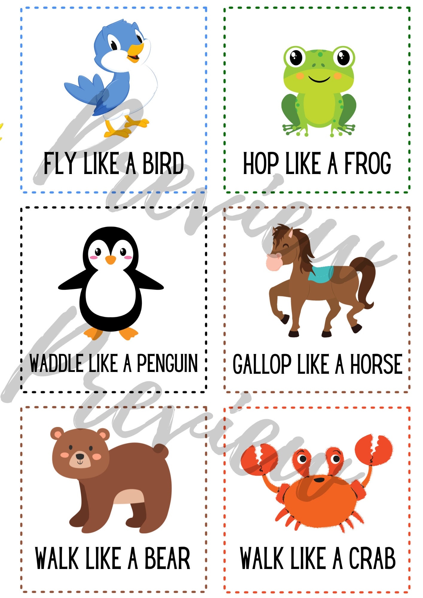 Animal Walk Pocket Dice Cards Animal Walk Exercise Cards Etsy
