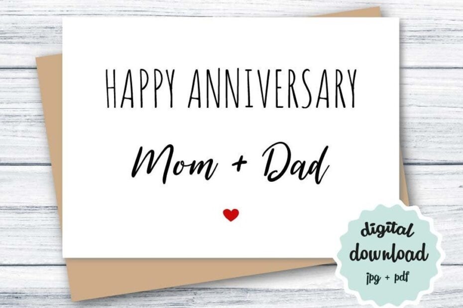 Anniversary Card For Parents Happy Anniversary Mom Dad Parents Anniversary Card PRINTABLE DOWNLOADABLE Card Anniversary Parents Etsy