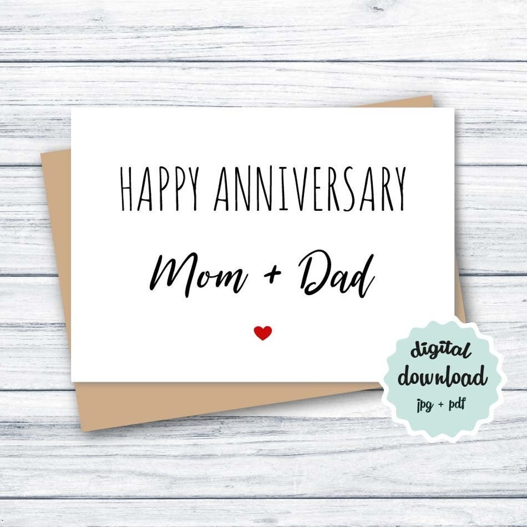 Anniversary Card For Parents Happy Anniversary Mom Dad Parents Anniversary Card PRINTABLE DOWNLOADABLE Card Anniversary Parents Etsy