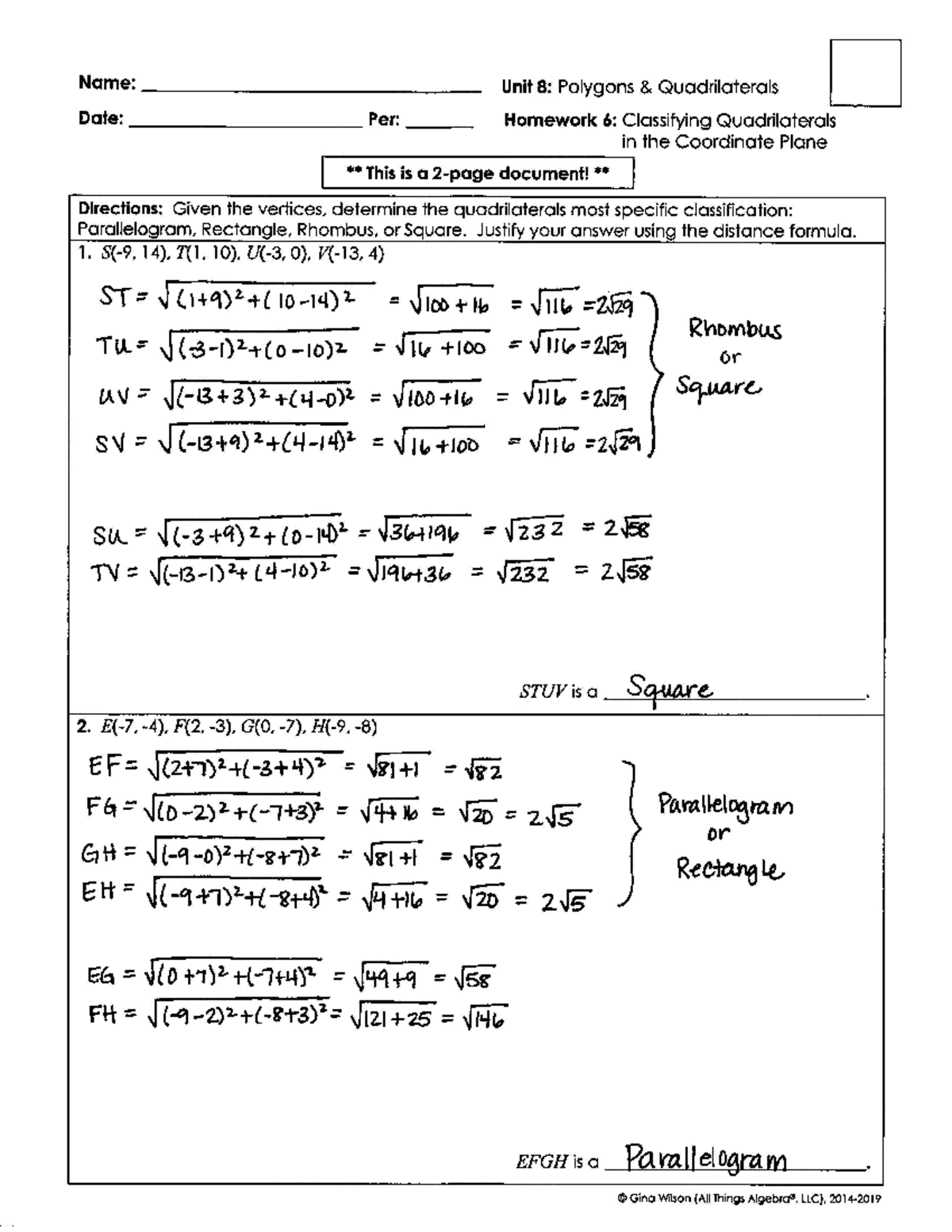 quadrilateral classification worksheet