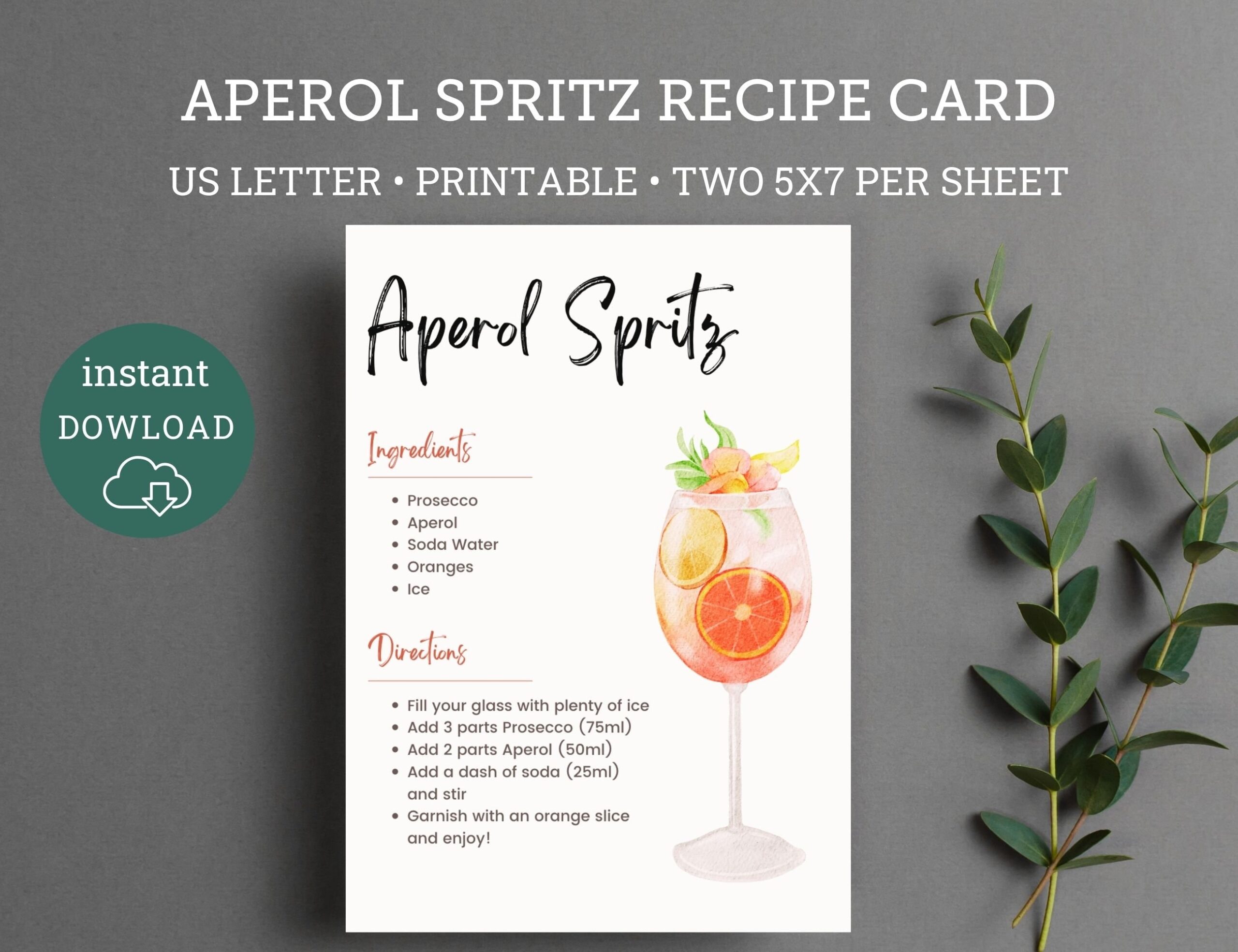 Aperol Spritz Printable Recipe Card Aperol Gift Basket Cocktail Recipe Card Etsy