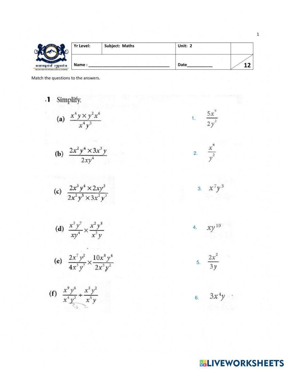 Apply Rules Of Exponents Worksheet Live Worksheets Worksheets 