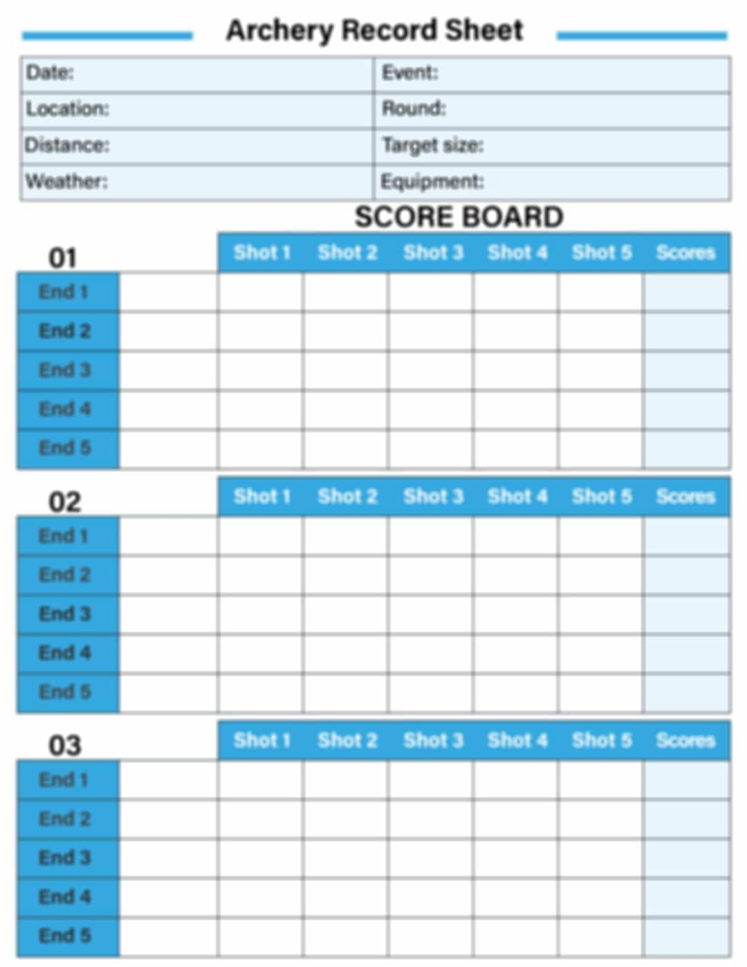 Archery Record Logbook Score Sheet Etsy