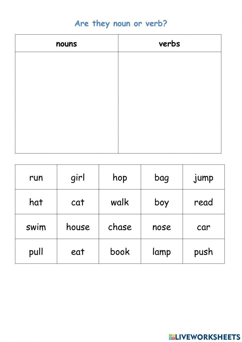 noun or verb worksheet