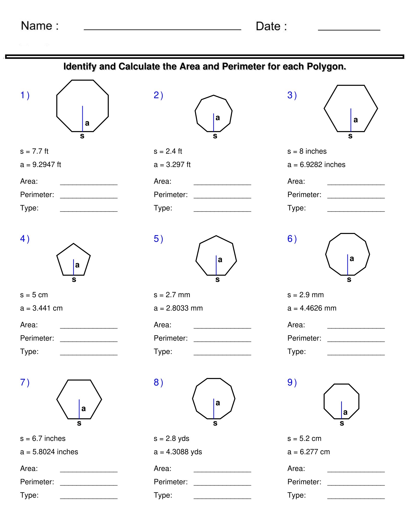 Area And Perimeter Of Regular Polygons Quadrilaterals And 