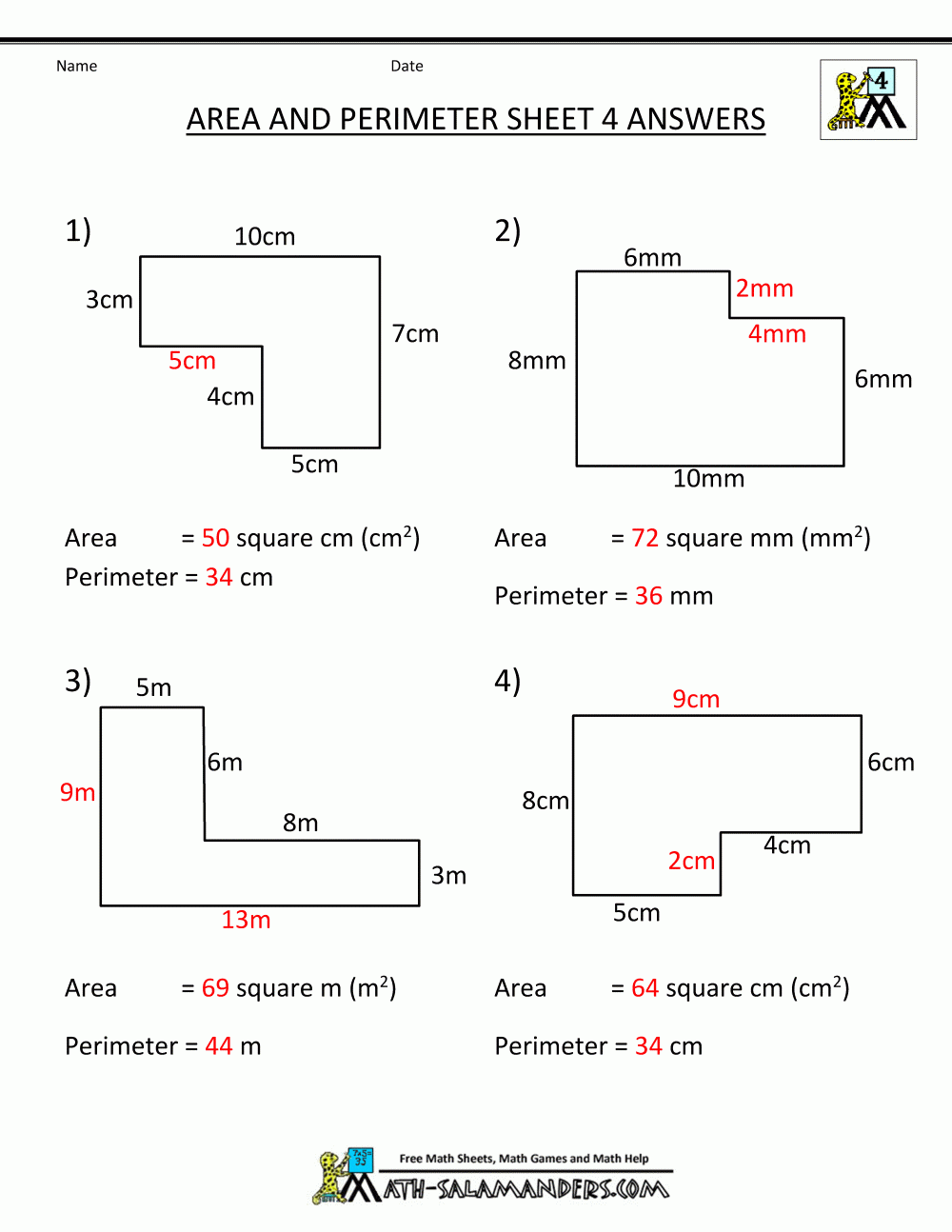 area and perimeter worksheets with answers pdf