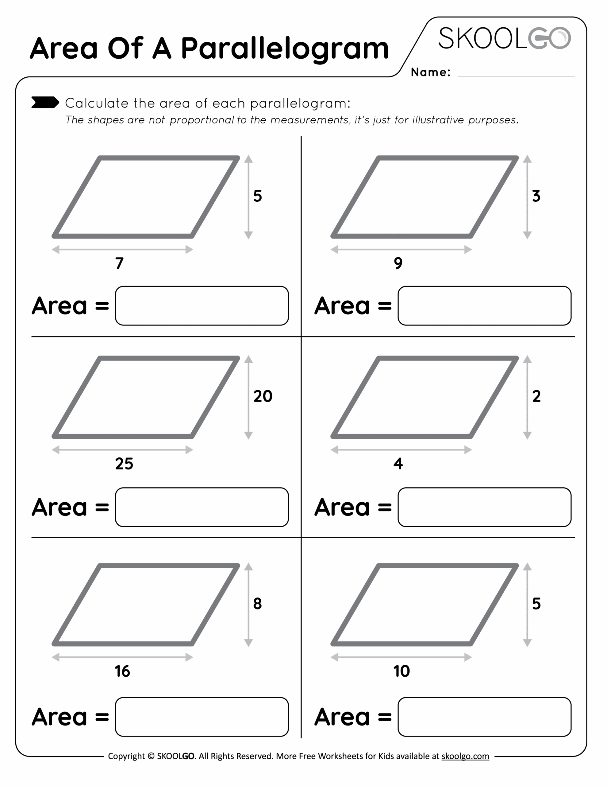 Area Of A Parallelogram Free Worksheet For Kids SKOOLGO Worksheets Library