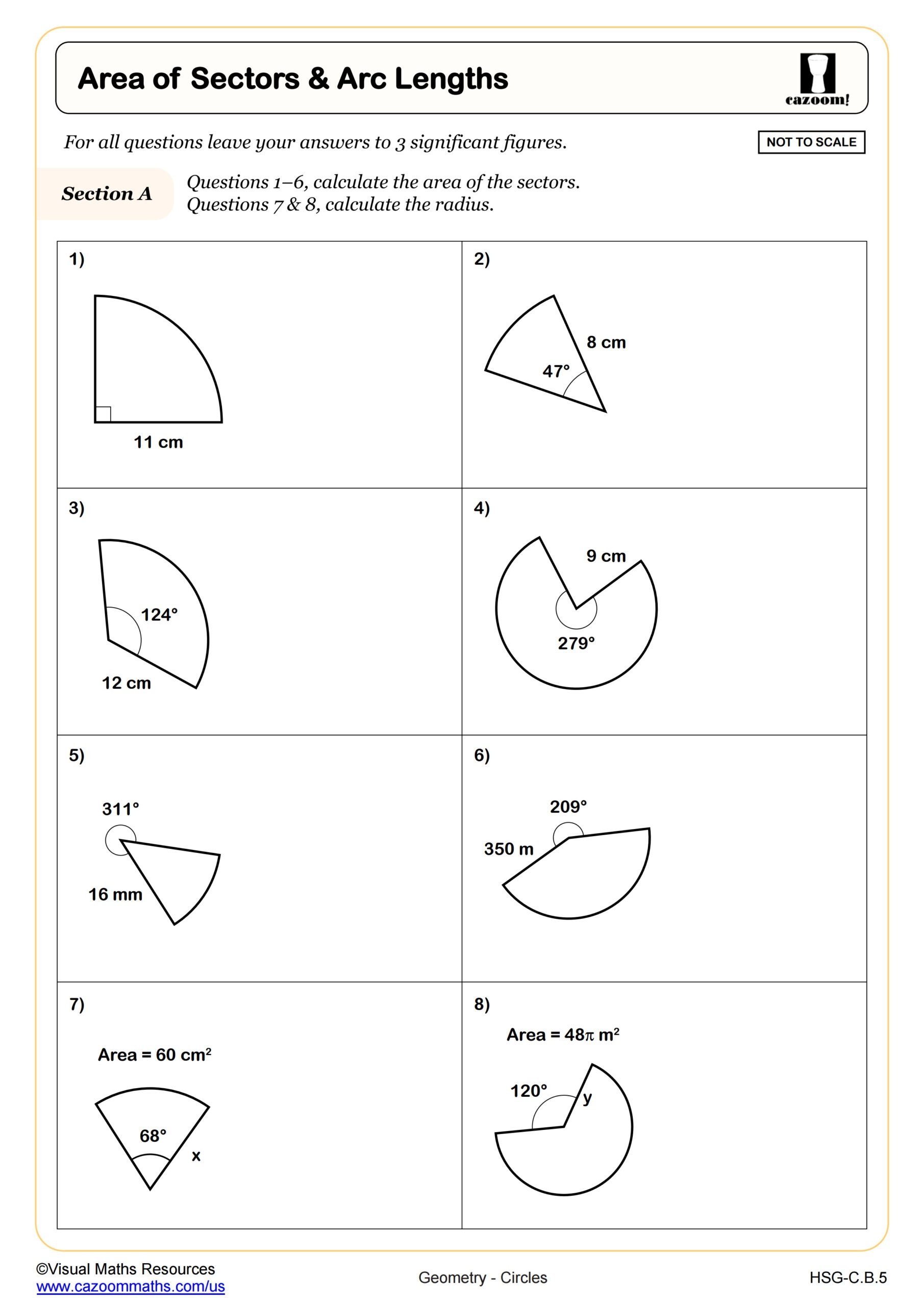 Area Of Arc Lengths U0026 Sectors Worksheet Geometry PDF Worksheets