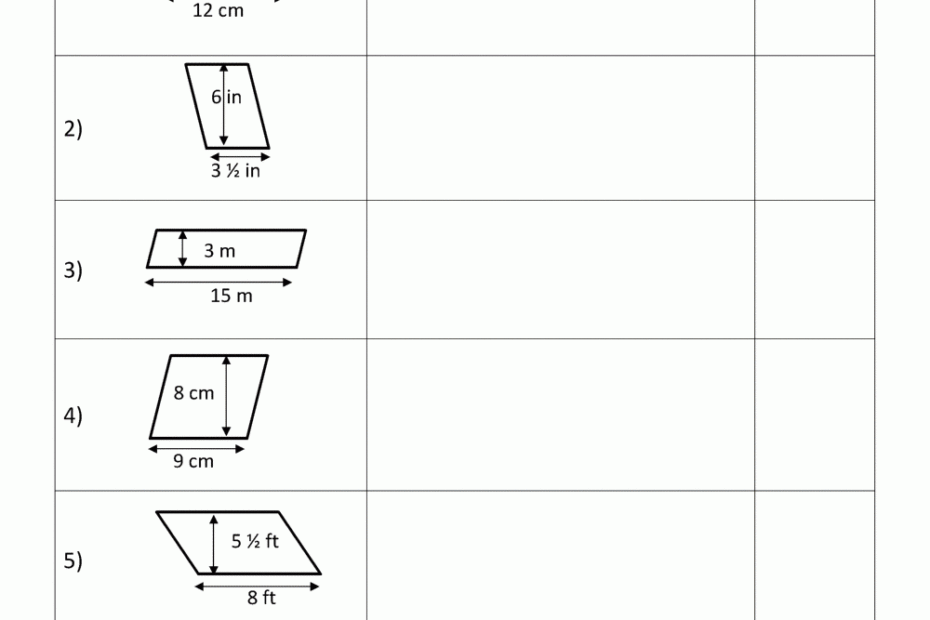 Area Of Parallelogram Worksheet