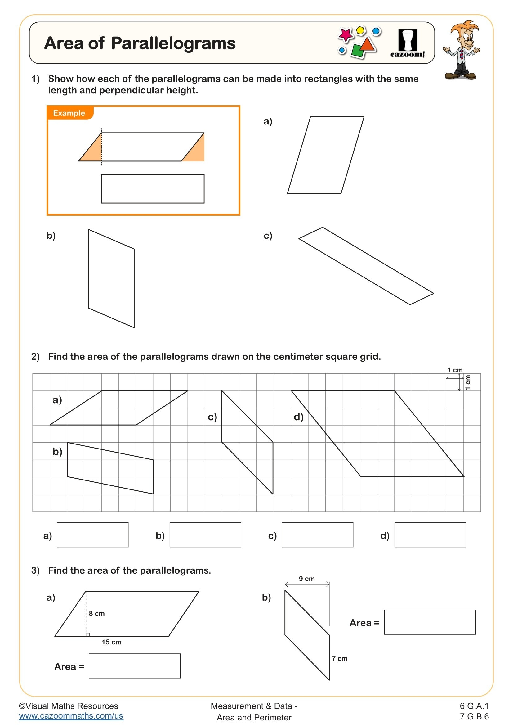 area of a parallelogram worksheet