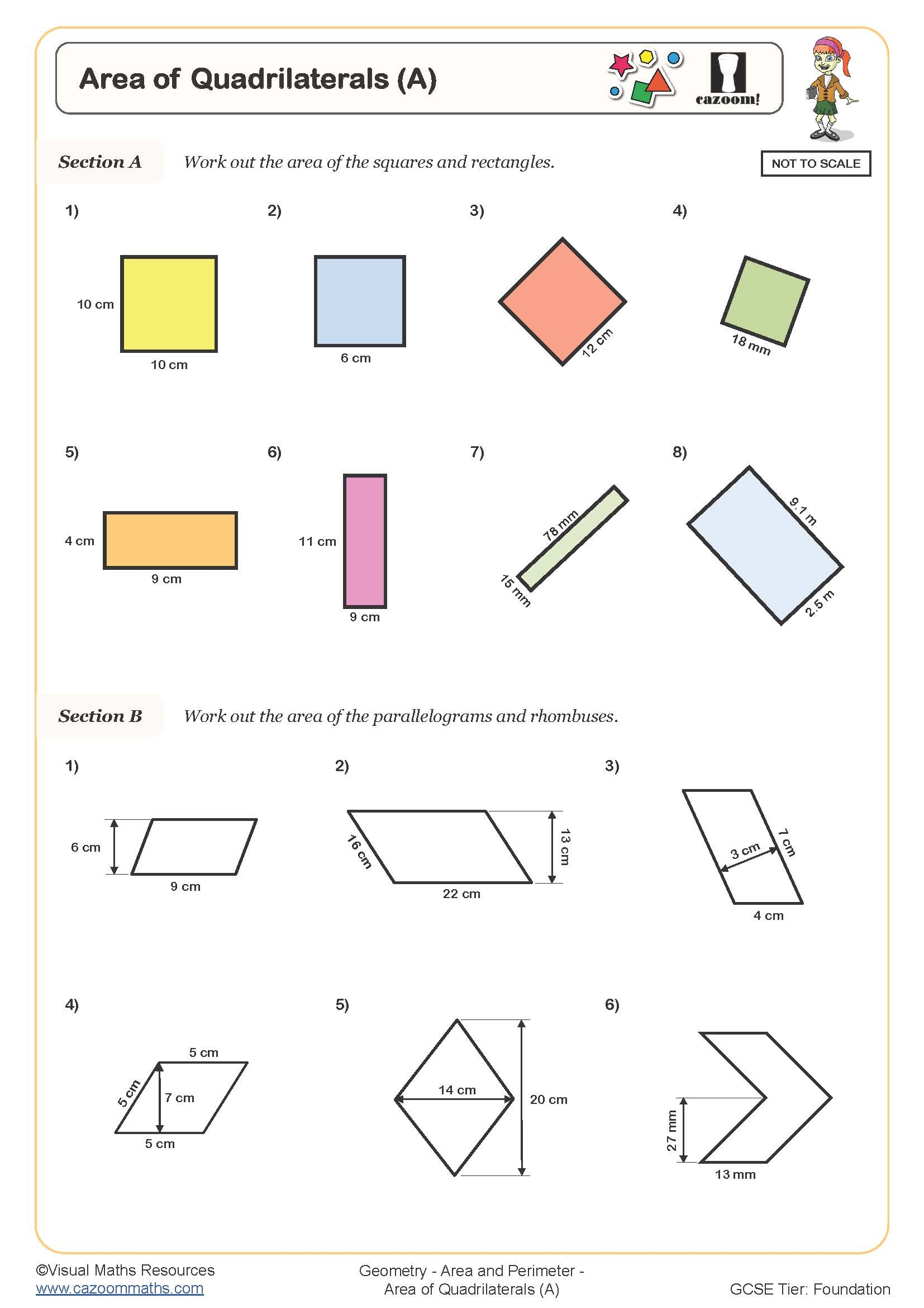 Area Of Quadrilaterals A Worksheet Cazoom Maths Worksheets