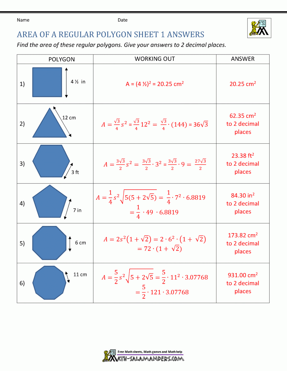 area of polygons worksheet