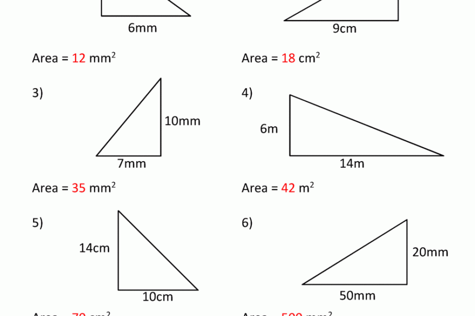 Area Of Right Triangle Worksheets