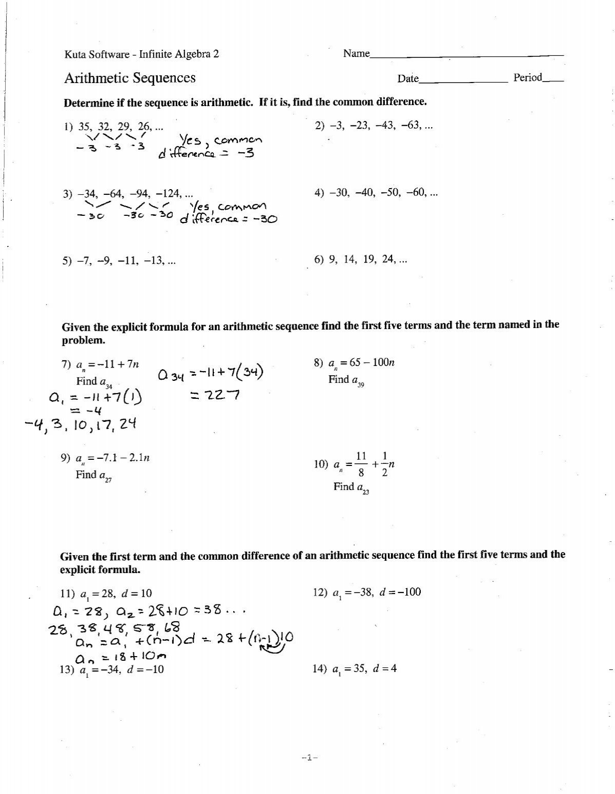 arithmetic series worksheet