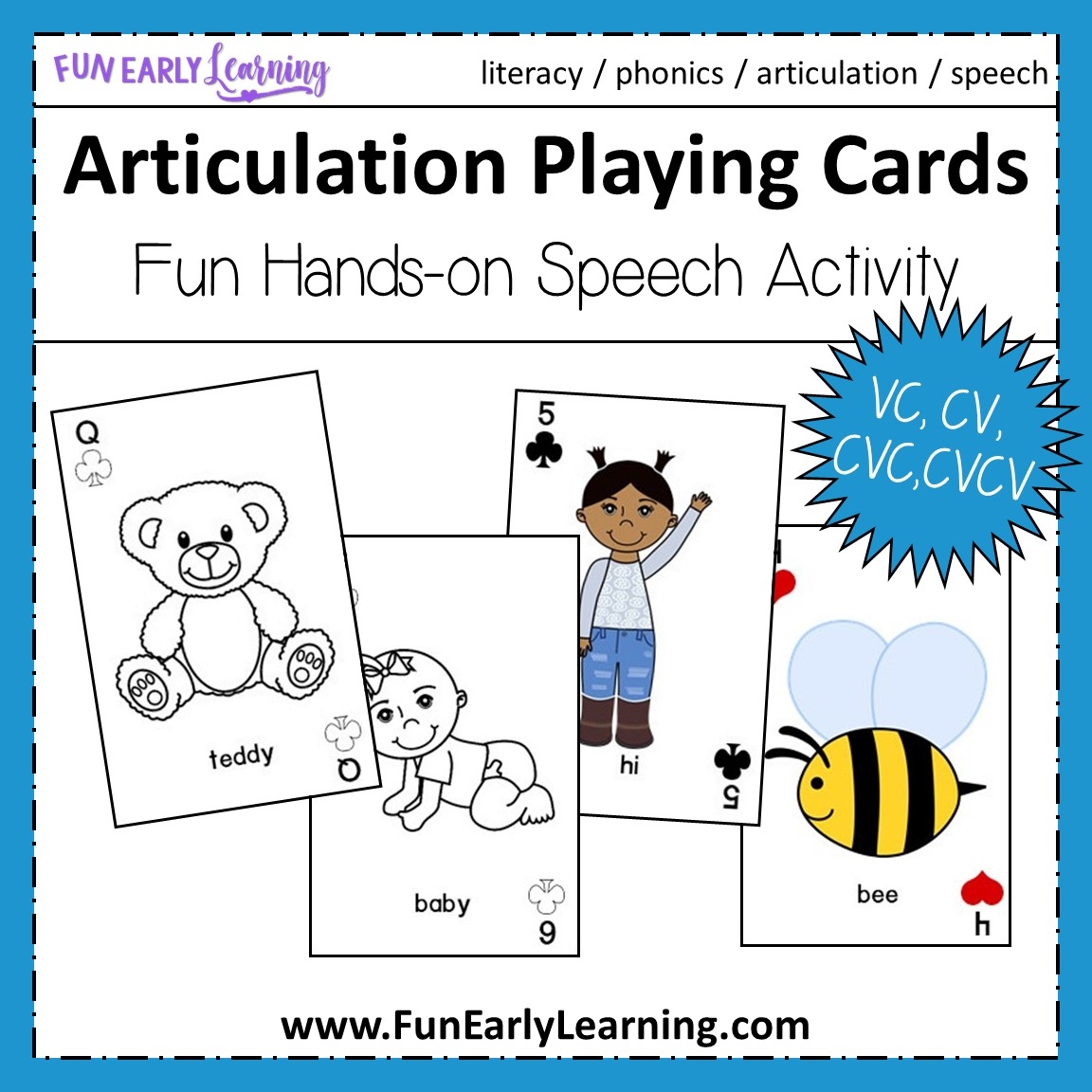 Articulation Playing Cards VC CV CVC CVCV Fun Early Learning