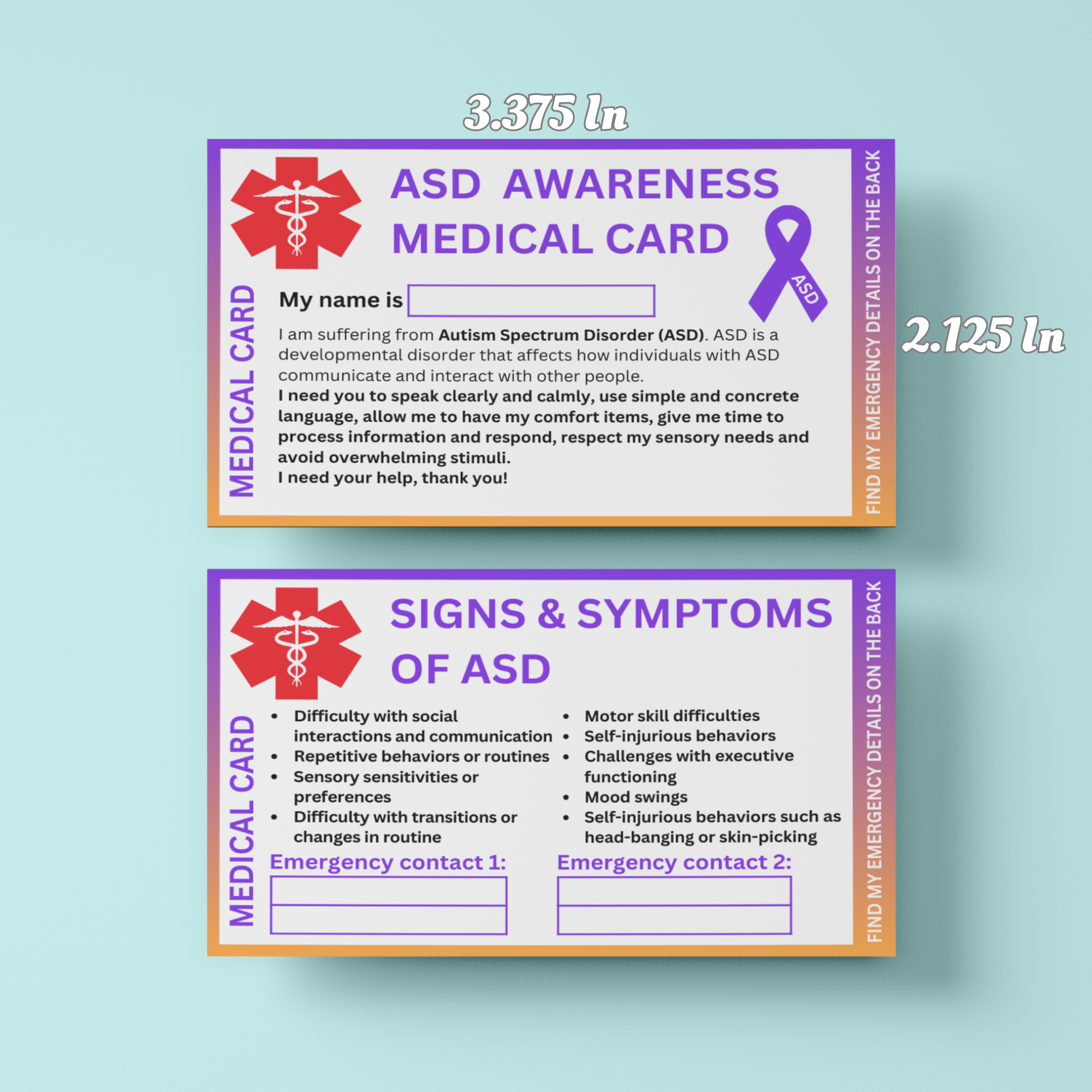 Autism Awareness Emergency Medical ID Card