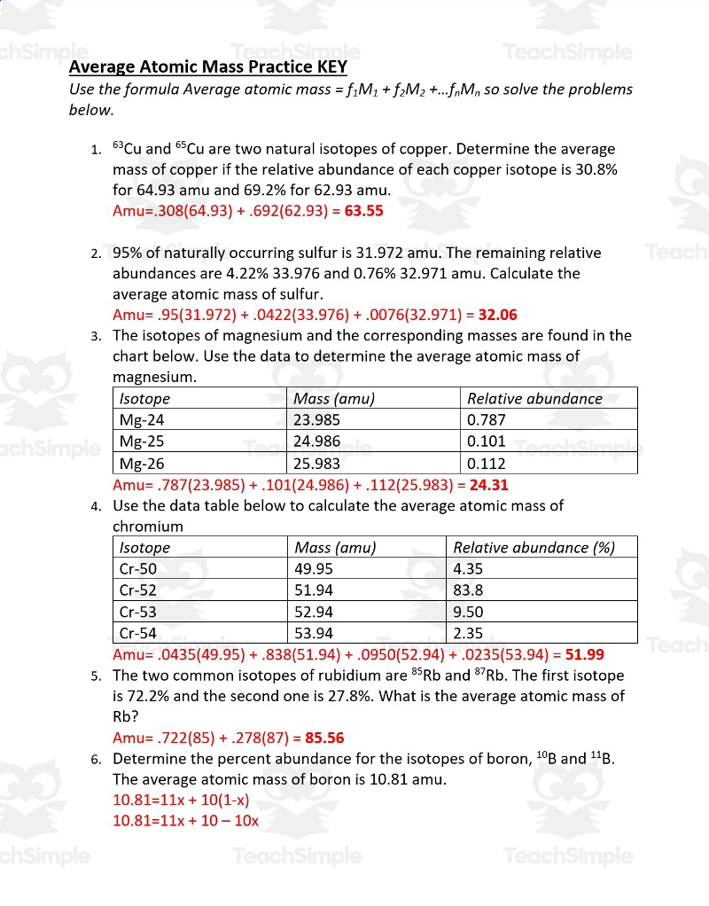 Average Atomic Mass Practice