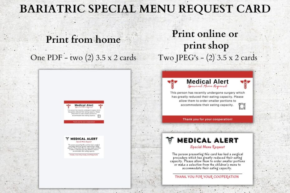 Bariatric Surgery Special Menu Request Card Bariatric Meal Card