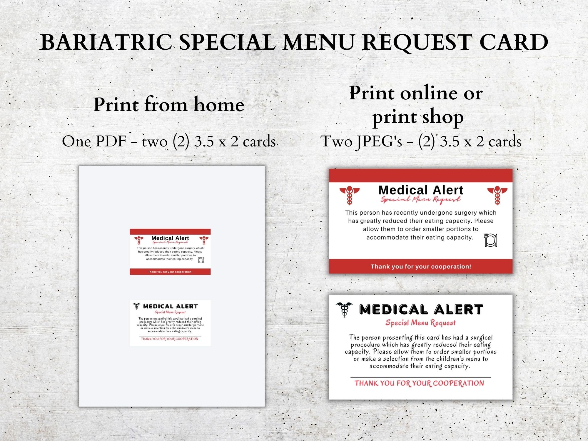 Bariatric Surgery Special Menu Request Card Bariatric Meal Card 