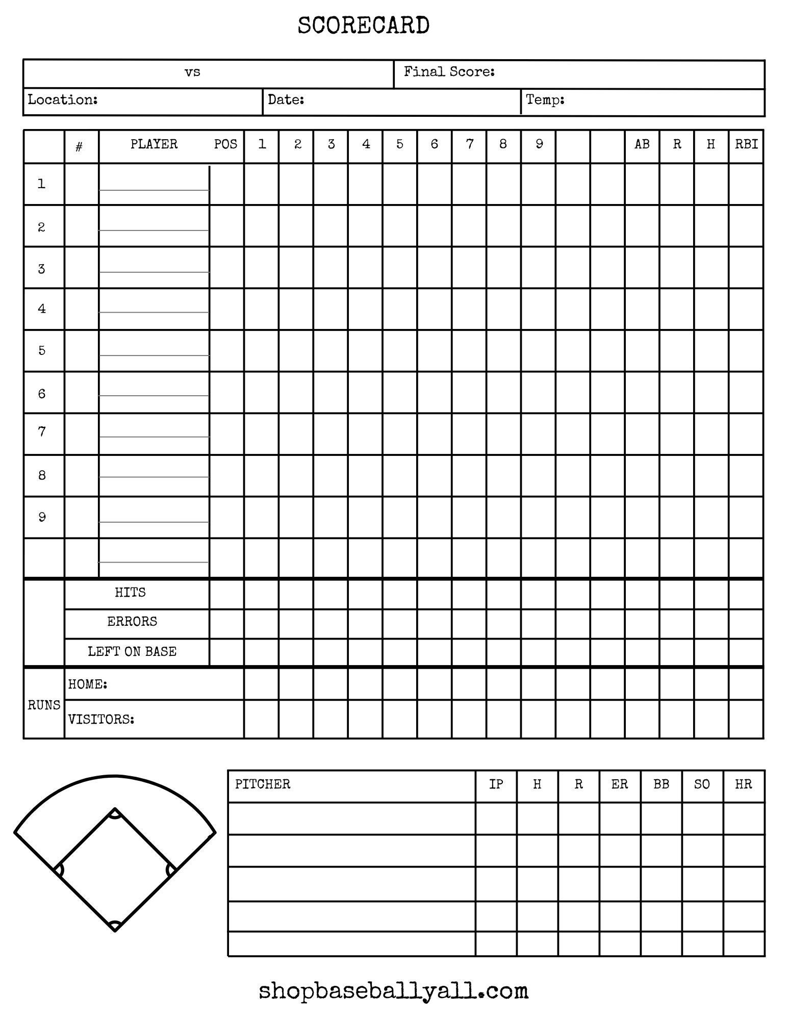 Baseball Scorecard Score Sheet Printable Softball Scoresheet 