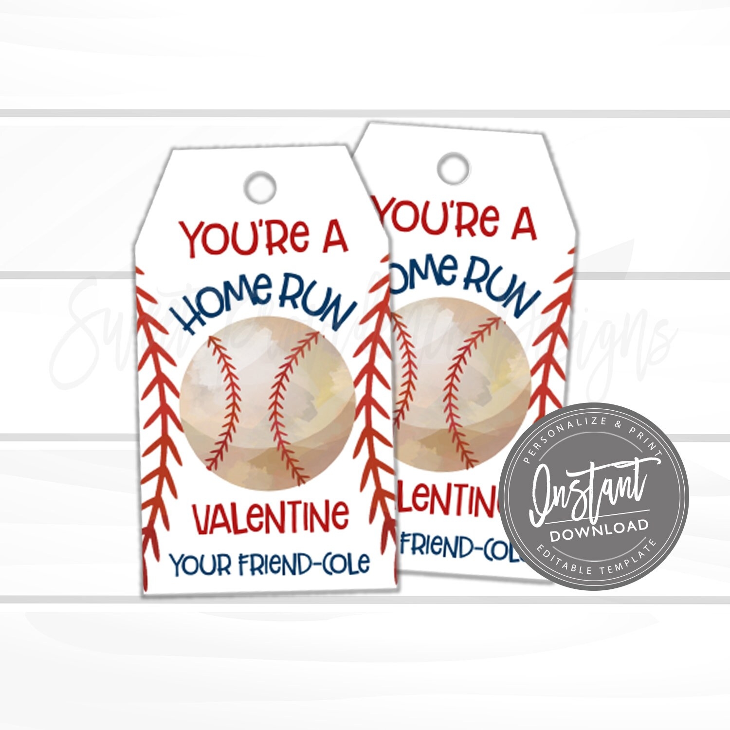 Baseball Valentine Card Printable Baseball Favor Tag Sports 