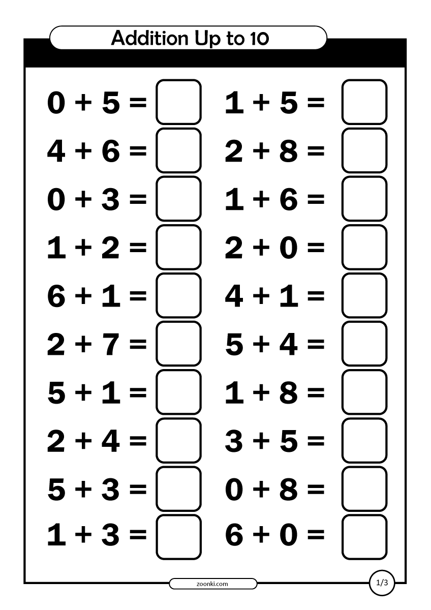 Basic Addition Worksheets Sums Up To 10 Worksheets Library 