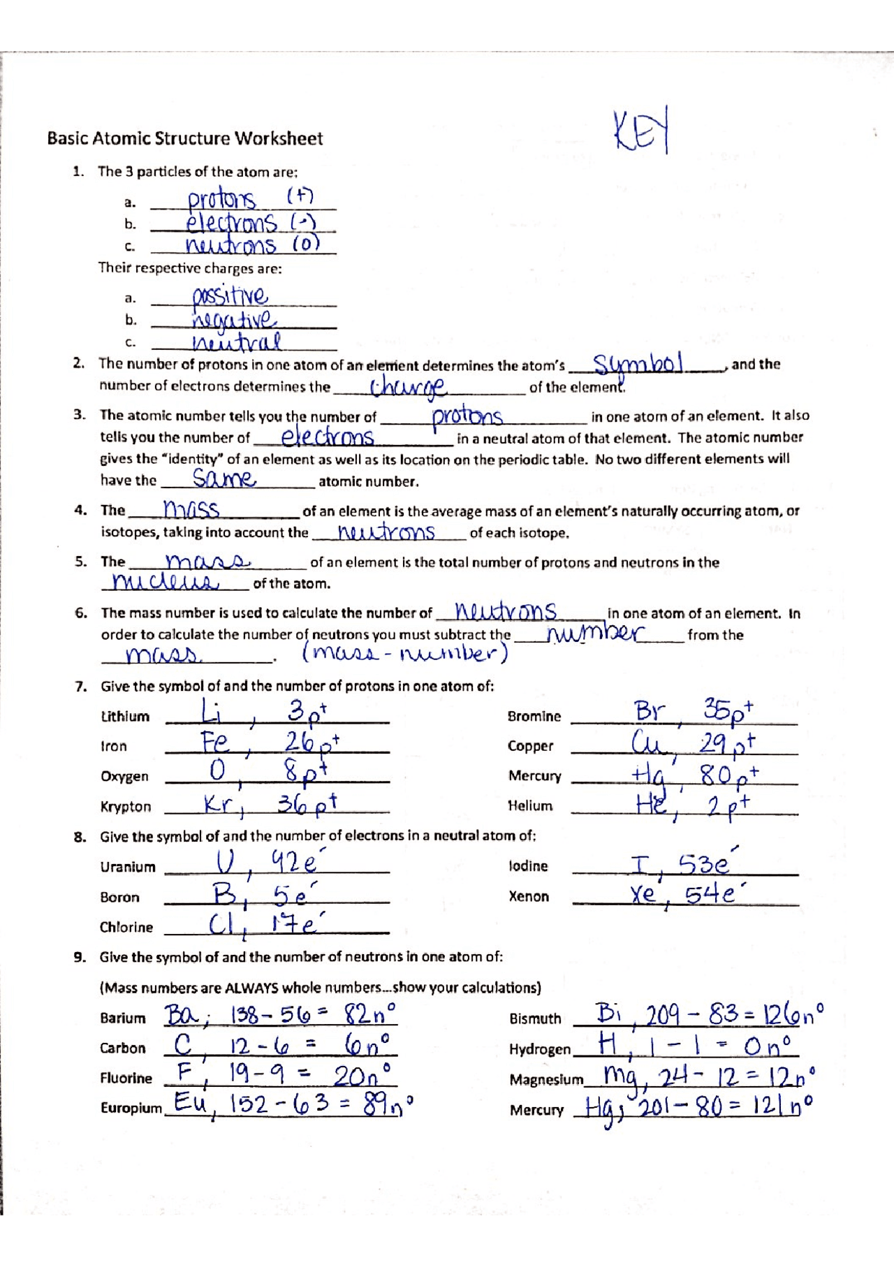 Basic Atomic Structures Assignments Biology Docsity Worksheets Library