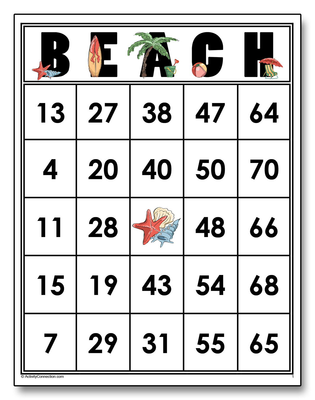 BEACH Bingo Cards Printable Activity Connection